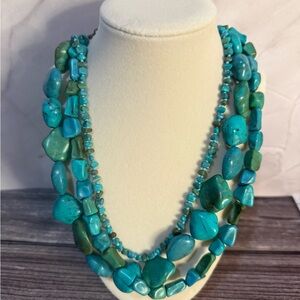 Vintage Faux Turquoise Beaded Necklace 3 Strand
